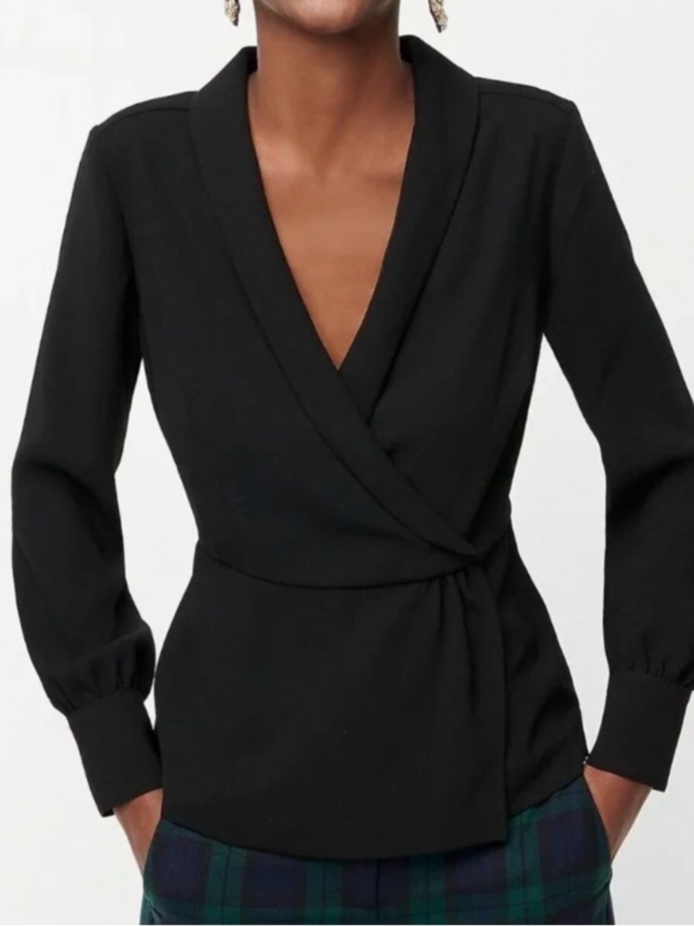 J. CREW! Black FauxWrap-Style peplum blouse. Elegant and understated.Never worn.